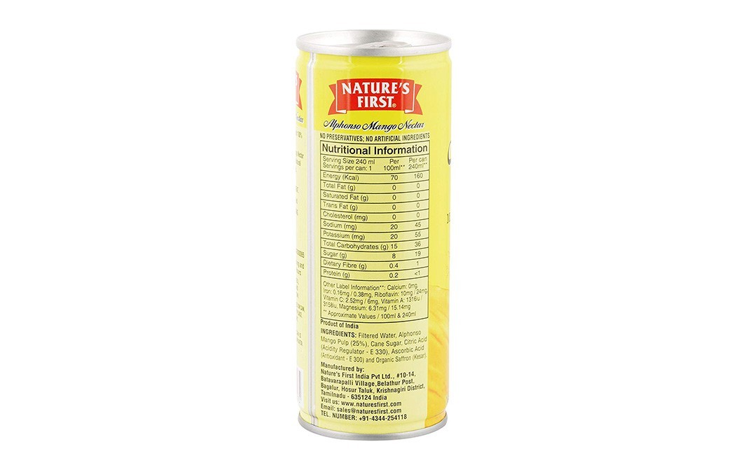 Nature's First Alphonso Mango (Nectar With Organic Saffron)   Tin  240 millilitre